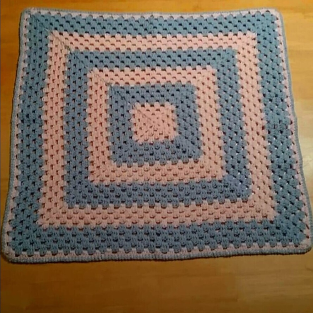 Classic Pink & Blue Crocheted Blanket